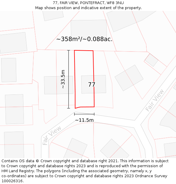 77, FAIR VIEW, PONTEFRACT, WF8 3NU: Plot and title map