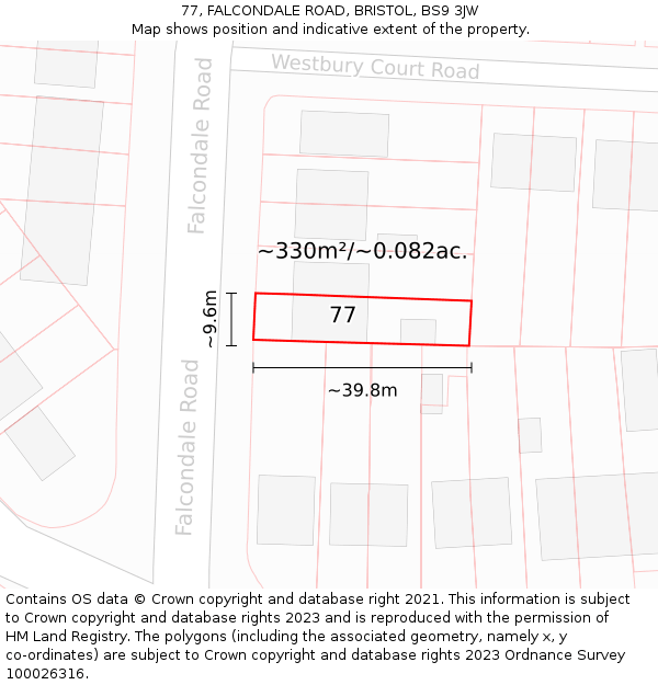 77, FALCONDALE ROAD, BRISTOL, BS9 3JW: Plot and title map