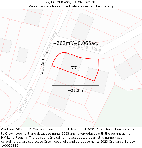 77, FARMER WAY, TIPTON, DY4 0BL: Plot and title map