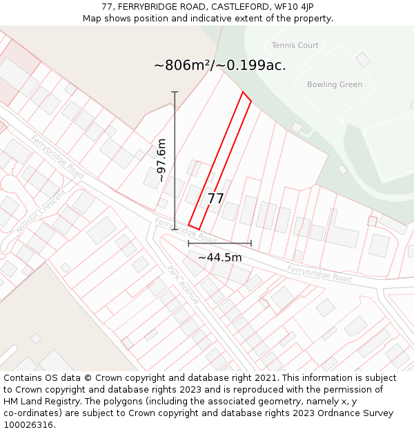 77, FERRYBRIDGE ROAD, CASTLEFORD, WF10 4JP: Plot and title map