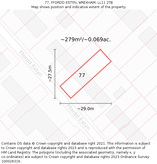 77, FFORDD ESTYN, WREXHAM, LL11 2TB: Plot and title map