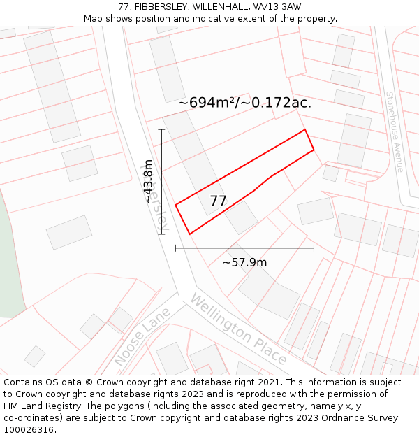 77, FIBBERSLEY, WILLENHALL, WV13 3AW: Plot and title map