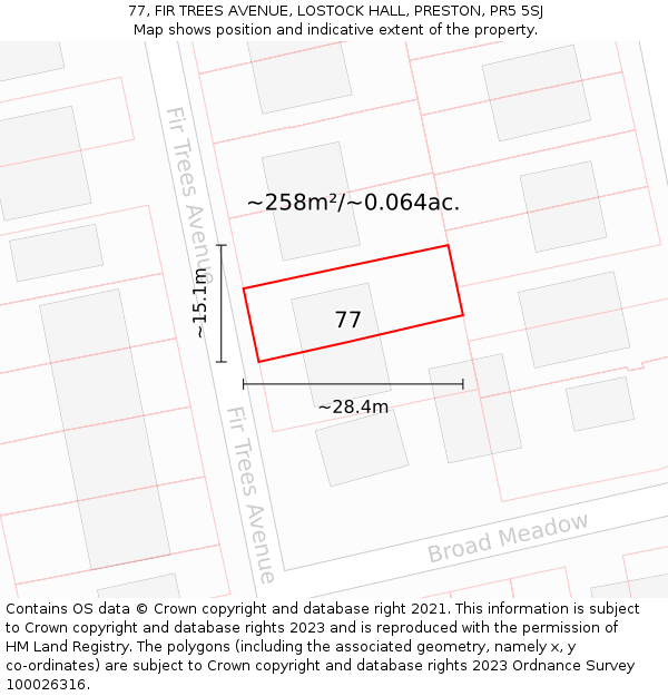 77, FIR TREES AVENUE, LOSTOCK HALL, PRESTON, PR5 5SJ: Plot and title map