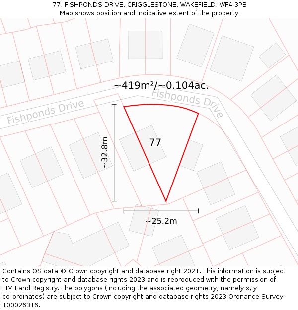 77, FISHPONDS DRIVE, CRIGGLESTONE, WAKEFIELD, WF4 3PB: Plot and title map