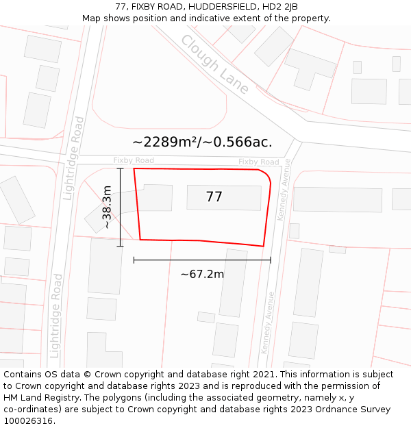 77, FIXBY ROAD, HUDDERSFIELD, HD2 2JB: Plot and title map