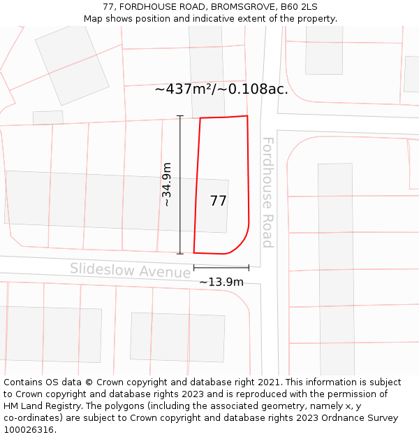 77, FORDHOUSE ROAD, BROMSGROVE, B60 2LS: Plot and title map