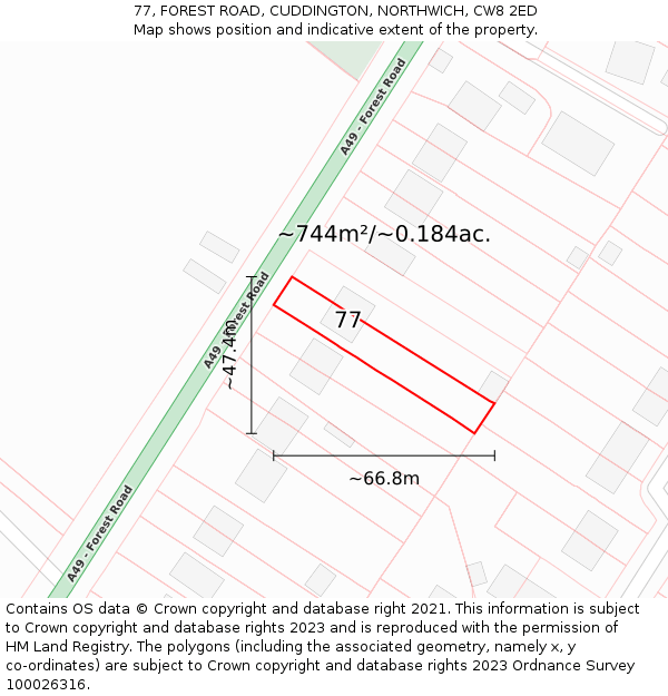 77, FOREST ROAD, CUDDINGTON, NORTHWICH, CW8 2ED: Plot and title map