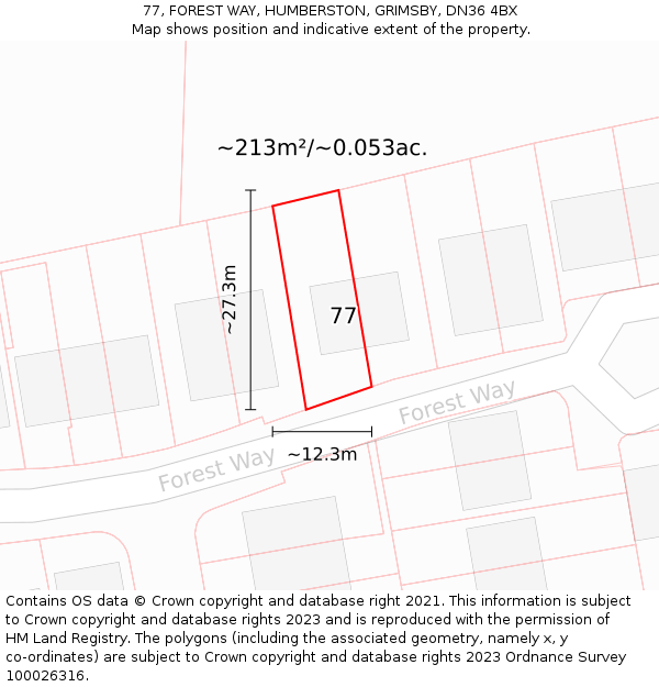 77, FOREST WAY, HUMBERSTON, GRIMSBY, DN36 4BX: Plot and title map