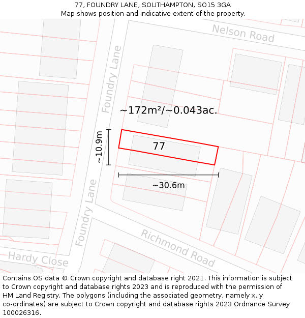 77, FOUNDRY LANE, SOUTHAMPTON, SO15 3GA: Plot and title map