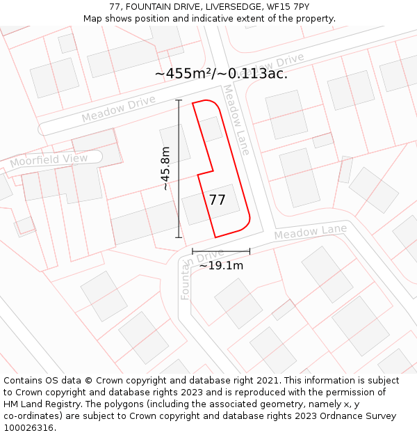 77, FOUNTAIN DRIVE, LIVERSEDGE, WF15 7PY: Plot and title map