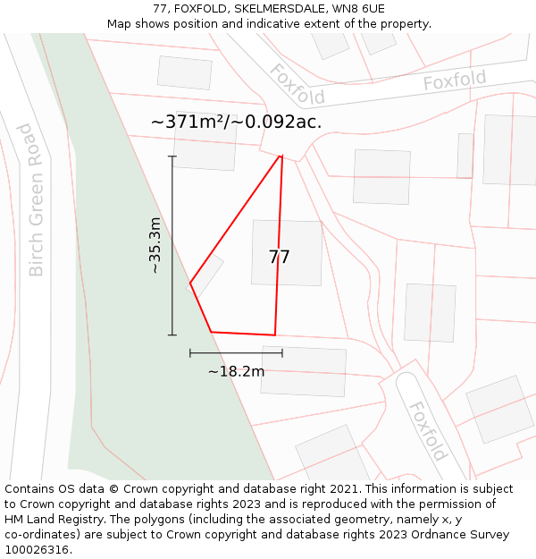 77, FOXFOLD, SKELMERSDALE, WN8 6UE: Plot and title map