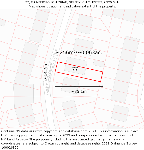 77, GAINSBOROUGH DRIVE, SELSEY, CHICHESTER, PO20 0HH: Plot and title map