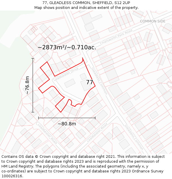 77, GLEADLESS COMMON, SHEFFIELD, S12 2UP: Plot and title map