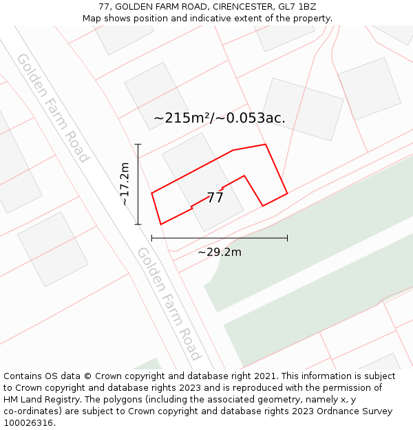 77, GOLDEN FARM ROAD, CIRENCESTER, GL7 1BZ: Plot and title map