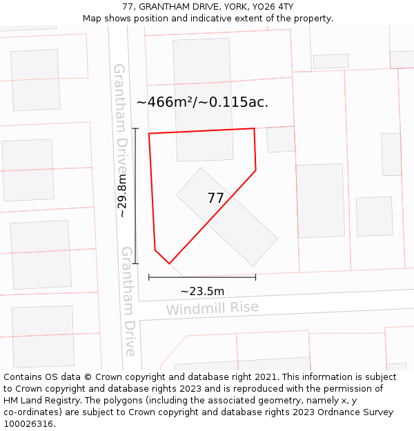 77, GRANTHAM DRIVE, YORK, YO26 4TY: Plot and title map