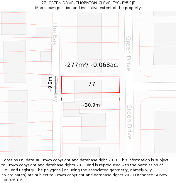77, GREEN DRIVE, THORNTON-CLEVELEYS, FY5 1JE: Plot and title map