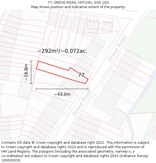 77, GROVE ROAD, HITCHIN, SG5 1SG: Plot and title map