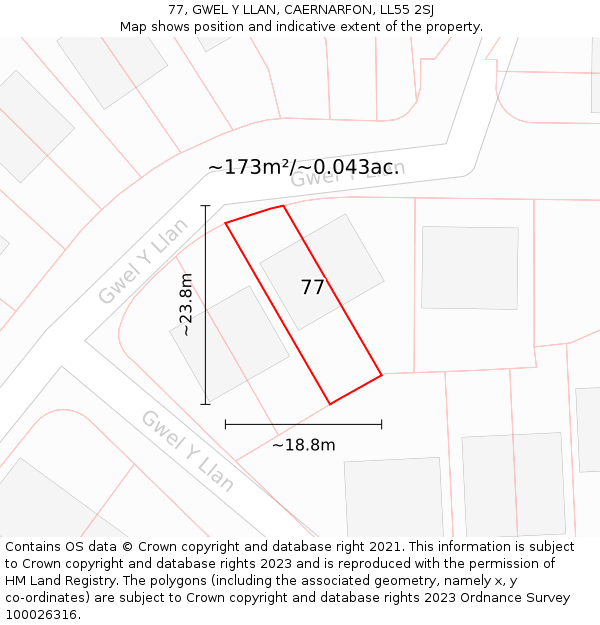 77, GWEL Y LLAN, CAERNARFON, LL55 2SJ: Plot and title map