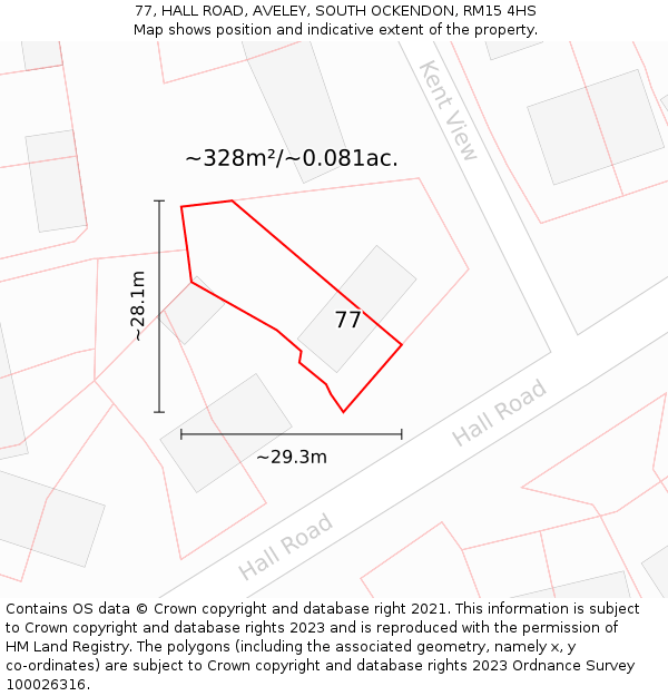 77, HALL ROAD, AVELEY, SOUTH OCKENDON, RM15 4HS: Plot and title map