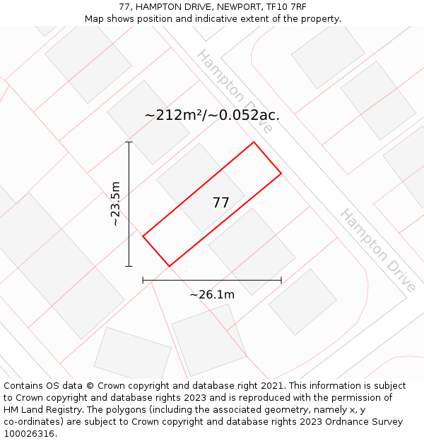 77, HAMPTON DRIVE, NEWPORT, TF10 7RF: Plot and title map