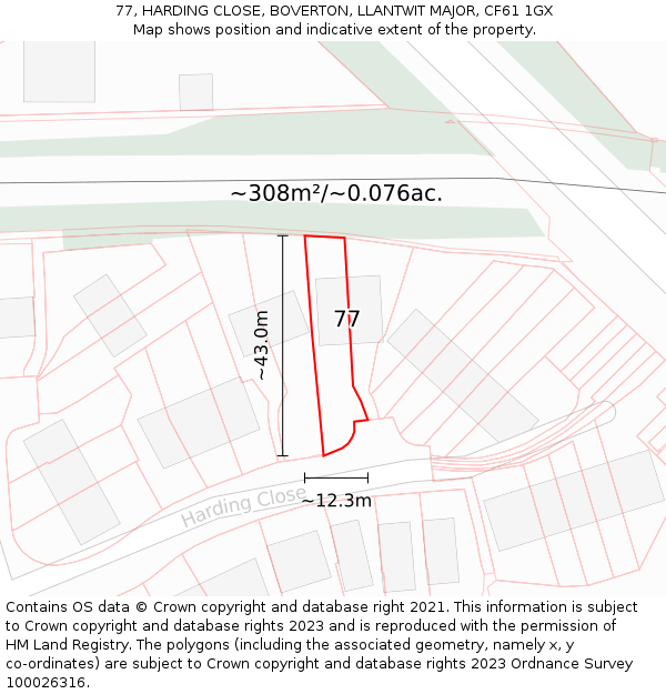 77, HARDING CLOSE, BOVERTON, LLANTWIT MAJOR, CF61 1GX: Plot and title map