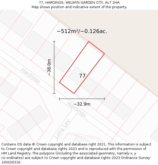 77, HARDINGS, WELWYN GARDEN CITY, AL7 2HA: Plot and title map