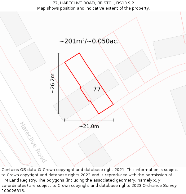 77, HARECLIVE ROAD, BRISTOL, BS13 9JP: Plot and title map