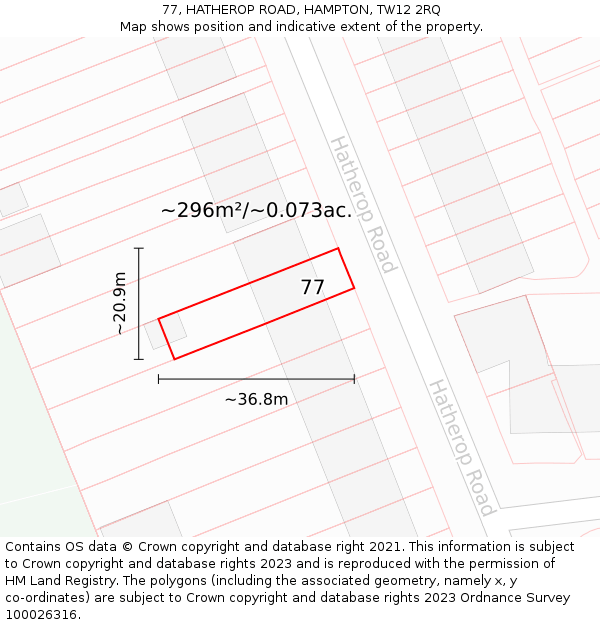77, HATHEROP ROAD, HAMPTON, TW12 2RQ: Plot and title map