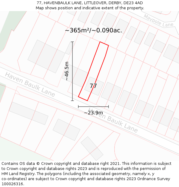 77, HAVENBAULK LANE, LITTLEOVER, DERBY, DE23 4AD: Plot and title map
