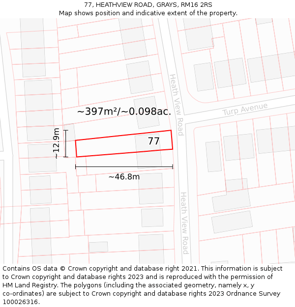 77, HEATHVIEW ROAD, GRAYS, RM16 2RS: Plot and title map