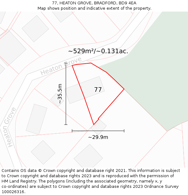 77, HEATON GROVE, BRADFORD, BD9 4EA: Plot and title map