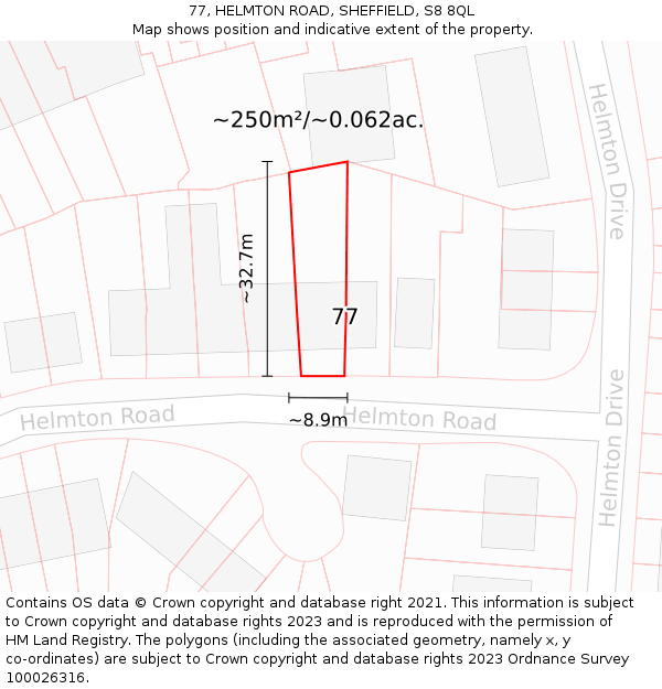 77, HELMTON ROAD, SHEFFIELD, S8 8QL: Plot and title map