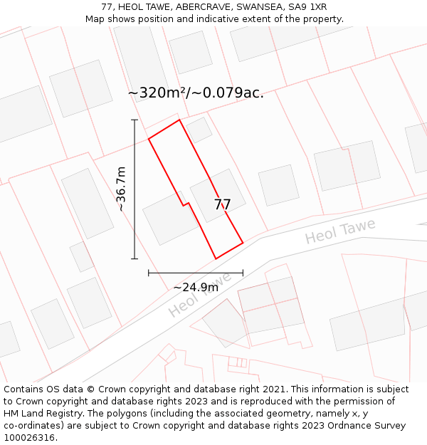 77, HEOL TAWE, ABERCRAVE, SWANSEA, SA9 1XR: Plot and title map