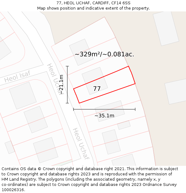 77, HEOL UCHAF, CARDIFF, CF14 6SS: Plot and title map
