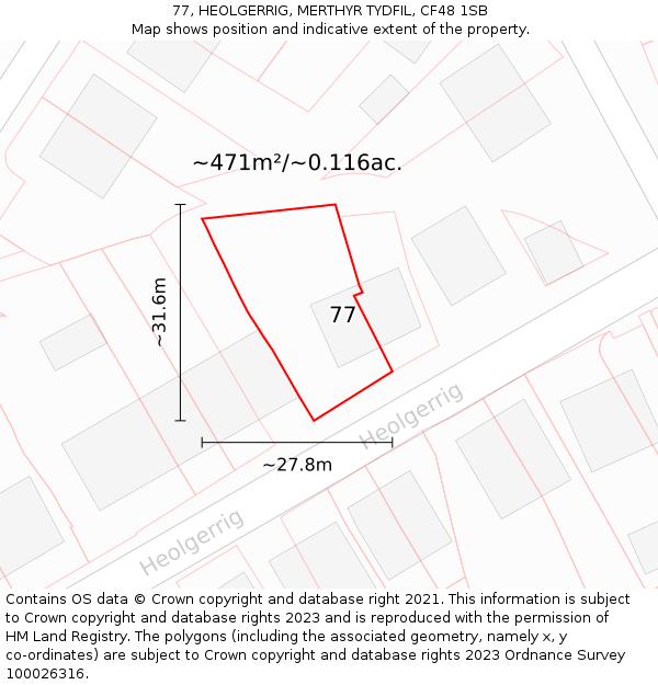 77, HEOLGERRIG, MERTHYR TYDFIL, CF48 1SB: Plot and title map