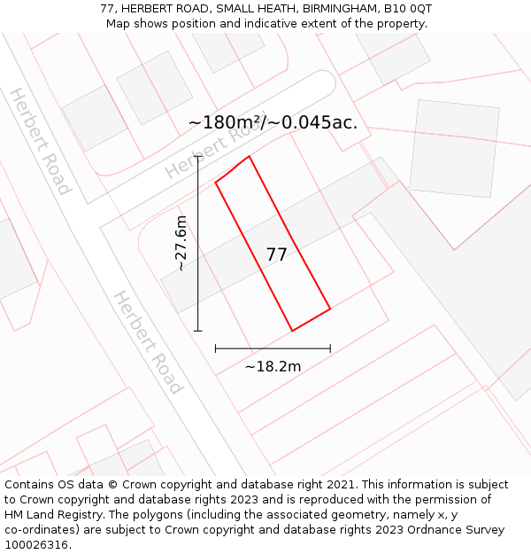 77, HERBERT ROAD, SMALL HEATH, BIRMINGHAM, B10 0QT: Plot and title map