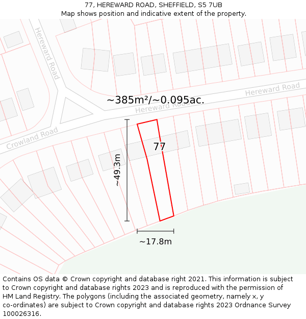 77, HEREWARD ROAD, SHEFFIELD, S5 7UB: Plot and title map