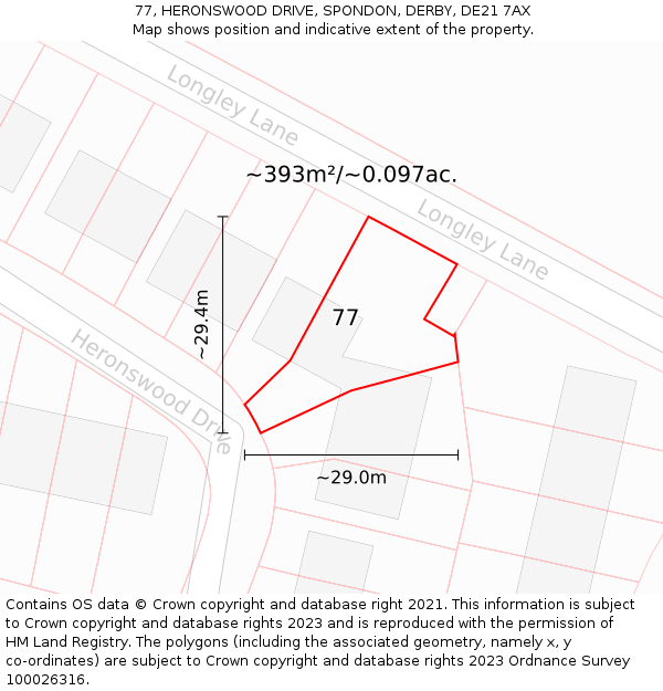 77, HERONSWOOD DRIVE, SPONDON, DERBY, DE21 7AX: Plot and title map