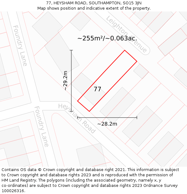 77, HEYSHAM ROAD, SOUTHAMPTON, SO15 3JN: Plot and title map