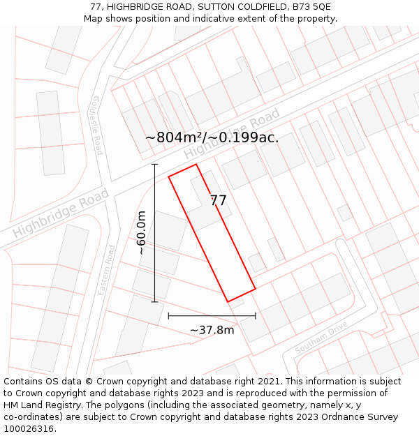 77, HIGHBRIDGE ROAD, SUTTON COLDFIELD, B73 5QE: Plot and title map
