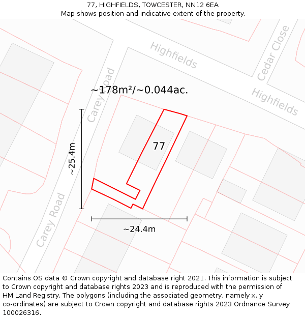 77, HIGHFIELDS, TOWCESTER, NN12 6EA: Plot and title map