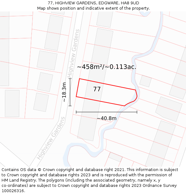 77, HIGHVIEW GARDENS, EDGWARE, HA8 9UD: Plot and title map