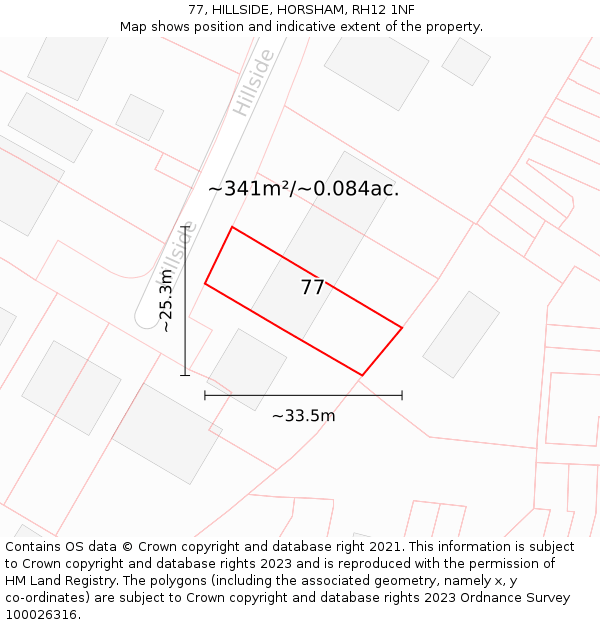77, HILLSIDE, HORSHAM, RH12 1NF: Plot and title map