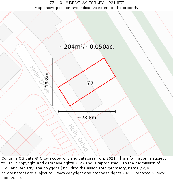 77, HOLLY DRIVE, AYLESBURY, HP21 8TZ: Plot and title map