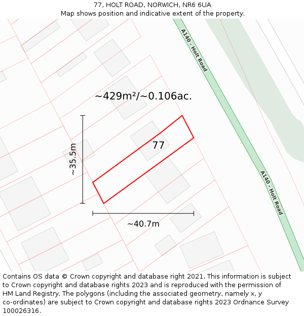77, HOLT ROAD, NORWICH, NR6 6UA: Plot and title map