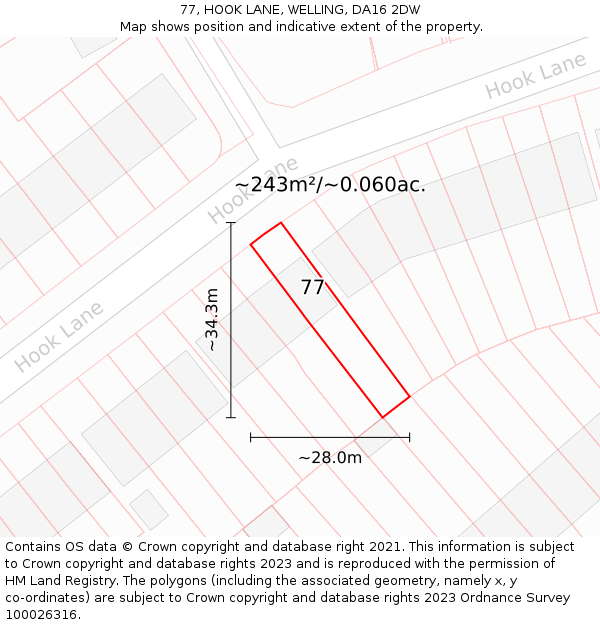 77, HOOK LANE, WELLING, DA16 2DW: Plot and title map