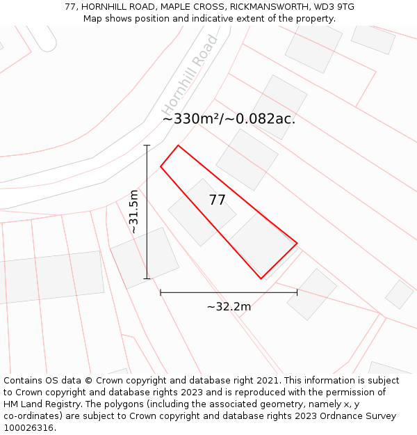 77, HORNHILL ROAD, MAPLE CROSS, RICKMANSWORTH, WD3 9TG: Plot and title map
