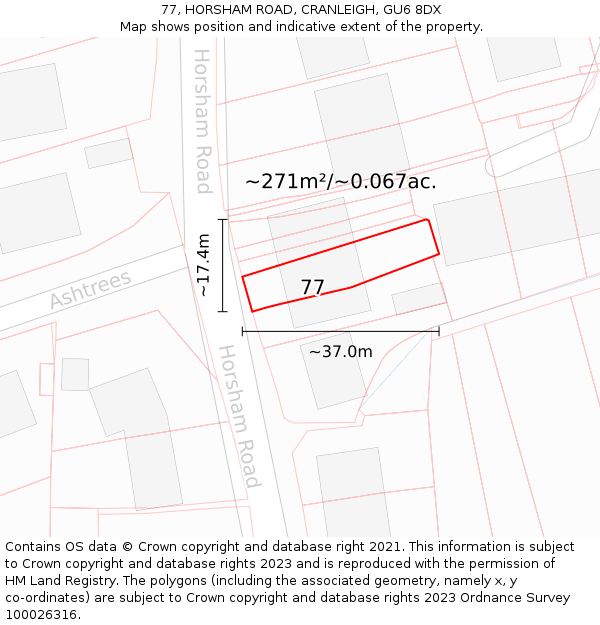 77, HORSHAM ROAD, CRANLEIGH, GU6 8DX: Plot and title map