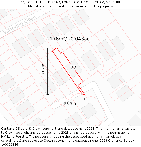 77, HOSELETT FIELD ROAD, LONG EATON, NOTTINGHAM, NG10 1PU: Plot and title map