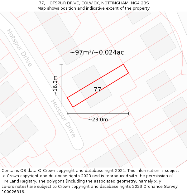 77, HOTSPUR DRIVE, COLWICK, NOTTINGHAM, NG4 2BS: Plot and title map